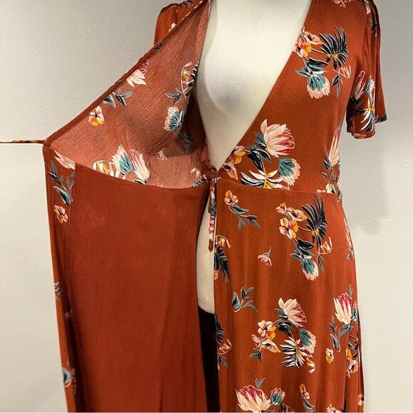 Lulu's burnt Orange wrap Sundress with short Sleeves size small - Picture 5 of 14